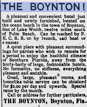 Boynton Hotel ad from 1899