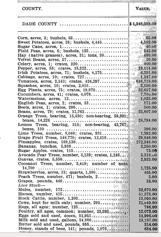Crops grown in Dade County, 1905