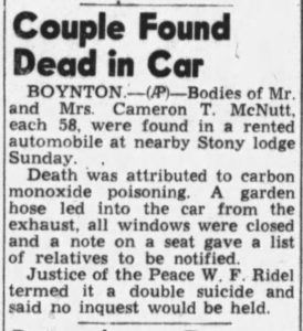 Former Ringling Brothers performers commit double suicide in car outside Boynton eatery (1 April 1940, Tampa Bay Times)