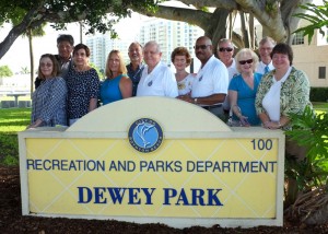 Dewey Park Dedication, Sept. 10, 2013. Boynton Beach City Commission and Boynton Beach Historical Society officers (L to R) Fran McKeral, Treasurer, Commissioner Joe Casello, Voncile Smith, 2nd Vice President, Janet DeVries, President, Steve Anton, Director, Mayor Jerry Taylor, Diana Dennis, Secretary, Commissioner Woodward Hay, Commissioner Michael Fitzpatrick, Judith Howard, Director, Randall Gill, Trustee, Ginger Pedersen, 1st Vice President.