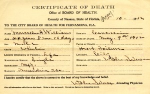 1912 Death Certificate - Marcellus Williams