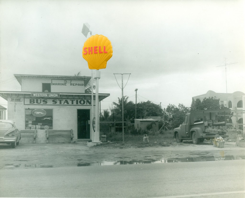 Photograph of Boynton Greyhound Lines Bus Station by Stan Sheets. Donated by Faith Cyr. Colorized by Ginger Pedersen.